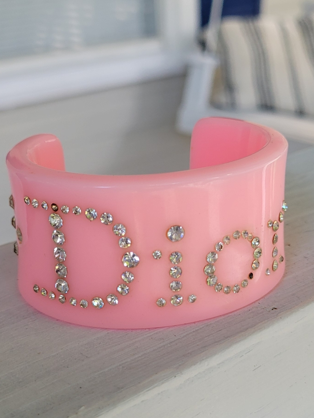 Dior Pink Jeweled Resin Cuff Bracelet